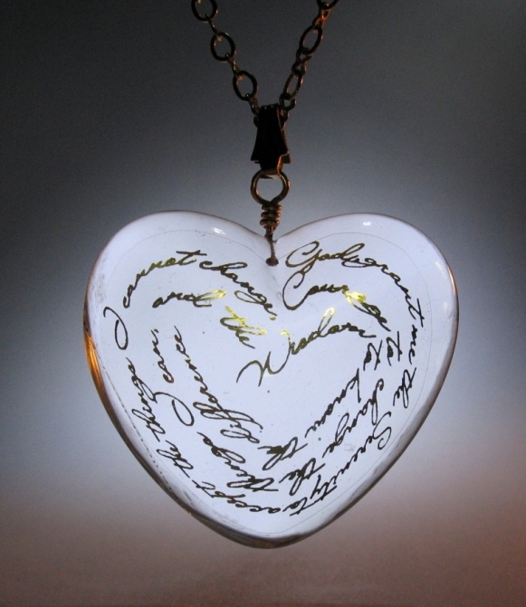 Clear Serenity Pendant with gold foil writing 